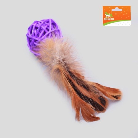 A toy for cats "Ball from a vine with a pen", 3.8 cm, blue/purple-2