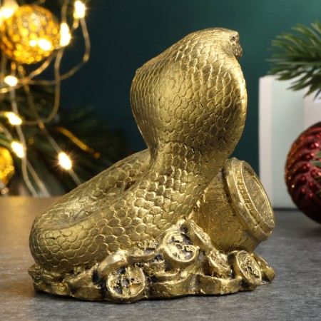 Figure "Snake on money with a barrel" Old gold, 6x6x5cm-2