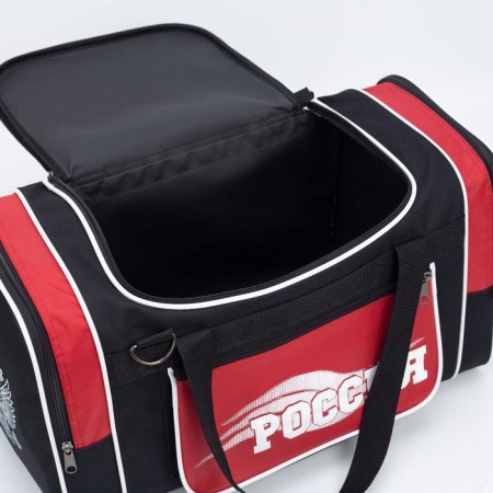 Sports bag, 3 parts on zippers, external pocket, long belt, black color-3