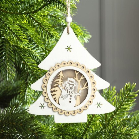 Christmas tree toy "Christmas tree with a snowman", from batteries, a glow of warm white-1