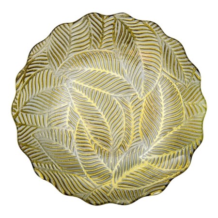 Glass dish with wavy edges "leaves", d = 305 mm, the color is transparent / gold