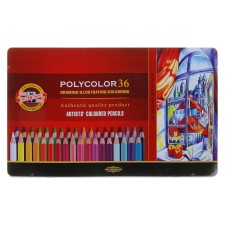 Family pencils 36 colors, Koh-I-Noor 3825 Polycolor, soft, in a metal pencil case