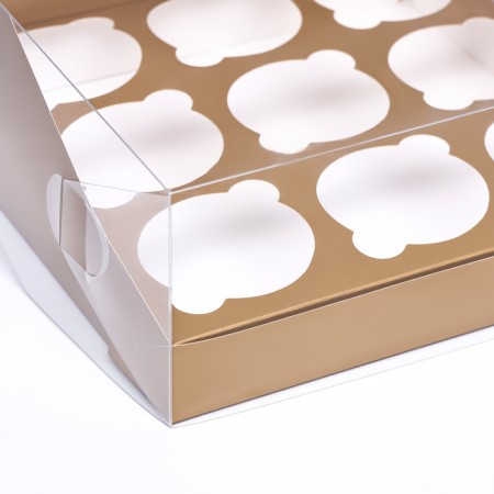 Confectionery folding box for 9 cupcakes 23.5 x 23.5 x 10, gold-2
