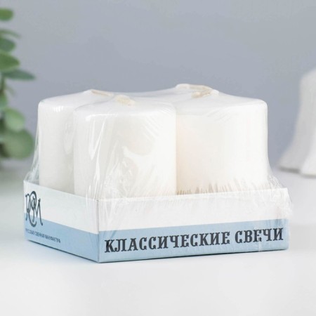 Set of candles-cylinders "Interior", 4 pcs, 6x4 cm, 10 hours, white-2