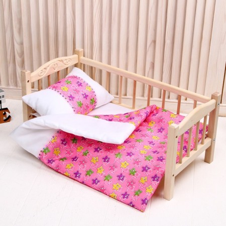 Puppet bed “Meduses on pink with braid”: sheet, blanket 46 × 36 cm, pillow 23 × 17 cm-1