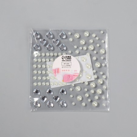Rhinestones and pearls self -adhesive curly “Assorted”, 125 pcs on the sheet, silver color-4