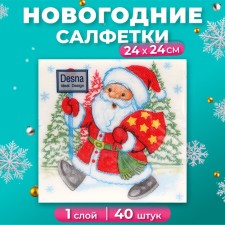 Новогодние салфетки бумажные Desna Design «Дед Мороз» , 1 слой, 24x24 см, 40 шт