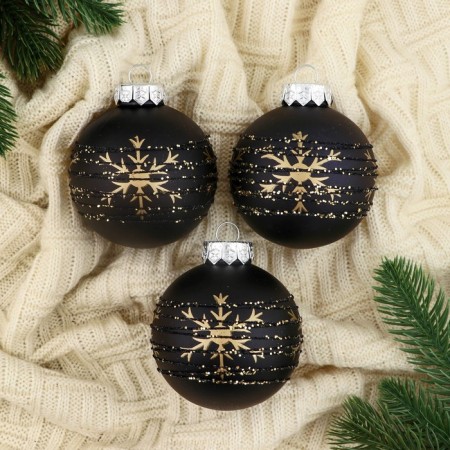 Set of balls plastic D-8 cm, 3 pcs "Fairytale patterns" snowflakes, black