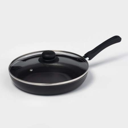 Pan PROMO, D = 26 cm, glass cover, anti -stick coating, black color