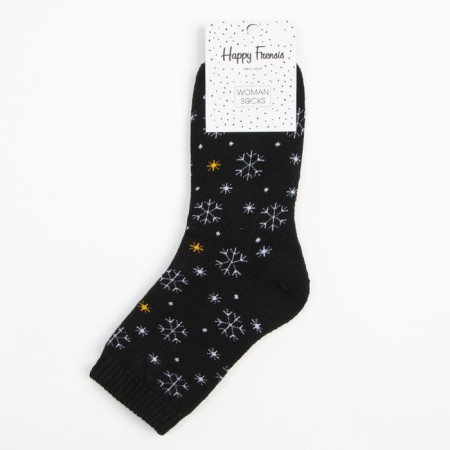 Women's socks "Snowflakes", black color, size 23-25-4