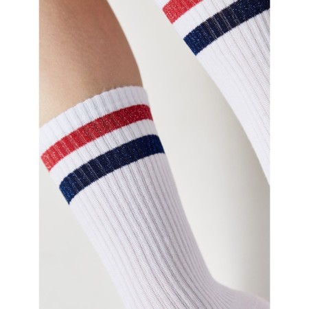 Extended women's socks with bright strips of CONTE ELEGANT Active, size 23, white, red color-4