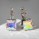 Earrings with rhinestones "square" flicker, white-radiant color in silver