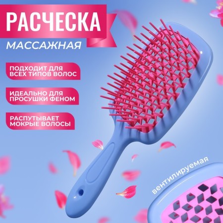 The comb is massage, wide, ventilated, 8.5 × 20.5 cm, PVC box, blue/pink color