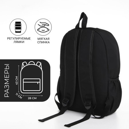 Youth backpack from textiles, 4 pockets, black color-1