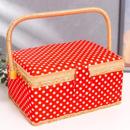Casket for needlework "White peas on red" 13x17.5x24 cm-1