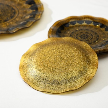 Diningral “Mehendi”, 7 objects: D = 30 cm - 1 pc, D = 18 cm - 6 pcs, gold, black color-1