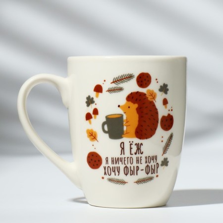 Ceramic mug with a spoon "I want Fyr-Fier", 310 ml, white color-1