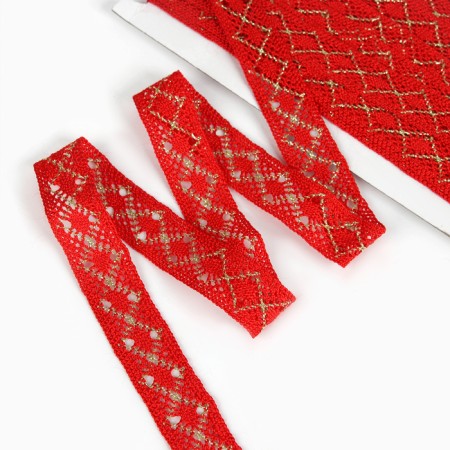 Red braid with lurex, 2.5 cm, in a roll 10 meters-1