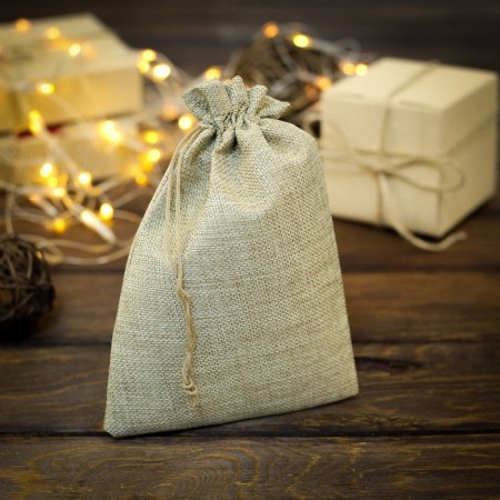 Gift bag from canvases, beige, 15 x 21 cm