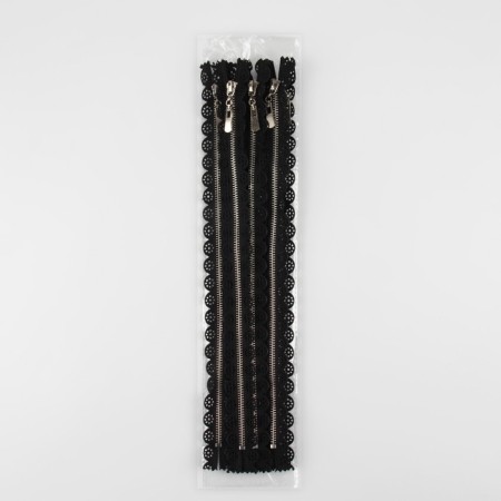 Metal zipper, No. 3, non -proceeding, automatic lock, 30 cm, black color/nickel-3