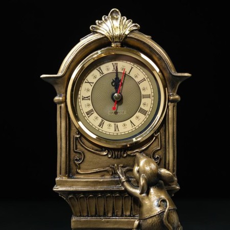 Watch of desktop fireplaces "Clock with mice", 9 x 16 x 34 cm, bronze-2