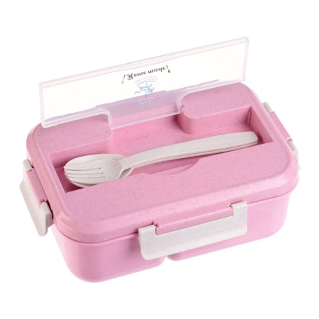 Lunch box with compartments for meals, food container, 1.1 l, 21.5 x 7.6 x 15 cm, pink-1