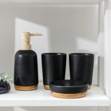 A set of accessories for the Eco bathroom, 4 items (soap dish, soap dispenser, 2 glasses), black color