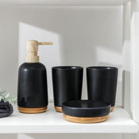 A set of accessories for the Eco bathroom, 4 items (soap dish, soap dispenser, 2 glasses), black color