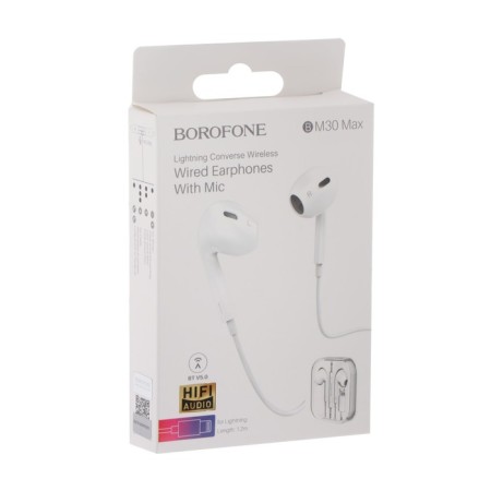 Headphones Borofone BM30 Max Acoustic, inserts, microphone, Lightning, 1.2 m cable, white-7