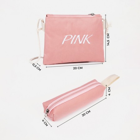 Set of backpacks on lightning from textiles, cosmetic bags, pencil case, pink color-2