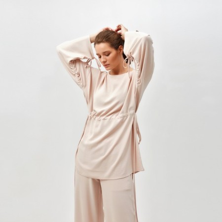 Women's costume (tunic, trousers) minku: casual collection beige color, size 42-5
