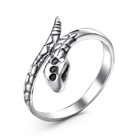 Ring "Snake", silvering with oxidation, black color, 16.5 size