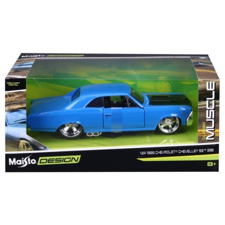 MASTO DIE-CAST 1966 Chevelle SS 396 machine, opening doors, 1:24, blue color-12