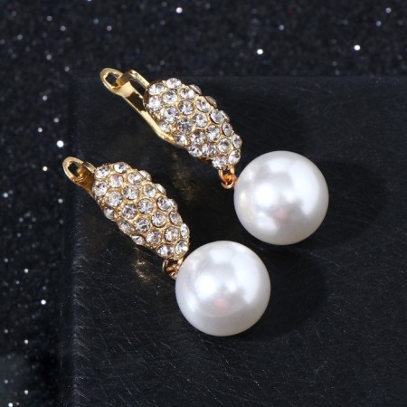 Earrings with pearls "Grace" path, white color in gold-2