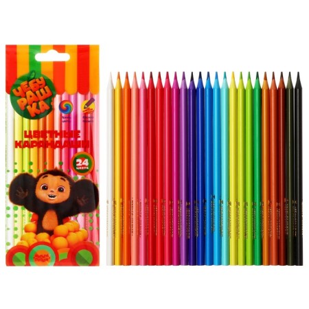 Pencils are colored 24 colors, plastic multi-bullets "Cheburashka", sharpened, euro suspension
