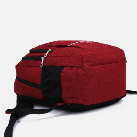 A backpack with a zipper, 2 external pockets, burgundy color-4