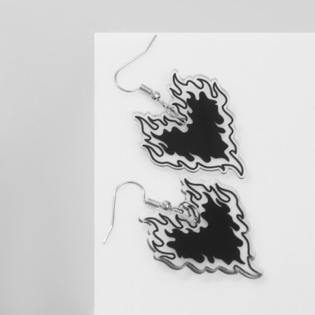 Acryl Earrings "Heart" burning, black color-1