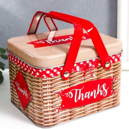 Rectangular metal box with handles "Red basket" 10.6x12.7x15.3 cm-3