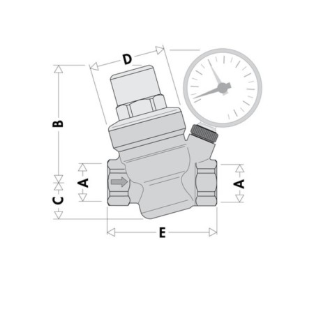 Редуктор давления STI, 3/4", с манометром, на выходе 1-6 бар, 1.9 м3/час, латунь-1