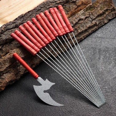 A set of skewers -spokes 12 pcs, with a knife, the working part is 21 cm, width - 2 mm, thickness - 2 mm