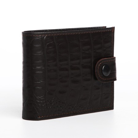 Men's purse on a button, for bills, for cards, for coins, brown color