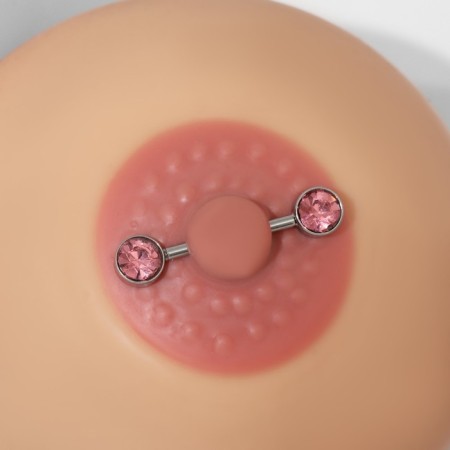 Piercing for the chest "bar", pink color in silver-2