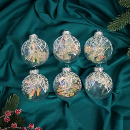 Set of balls plastic D-8 cm, 6 pcs "Transparent leaf"