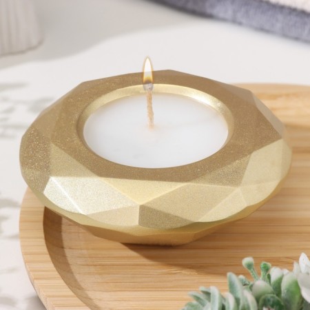Candle "Complete" in a candlestick with faces of gypsum large, 10.5x3cm, gold