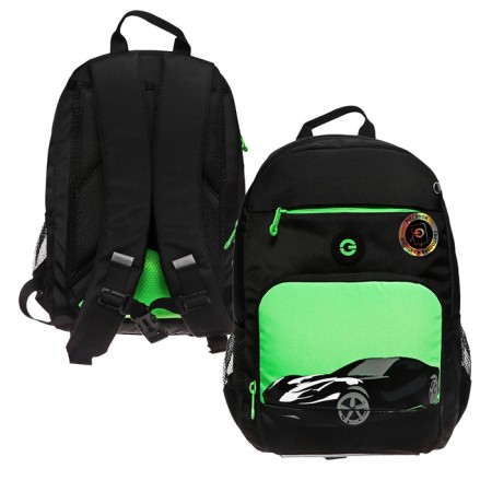 Youth backpack 40 x 25 x 13 cm, Grizzly, ergonomic back, laptop compartment, black/green