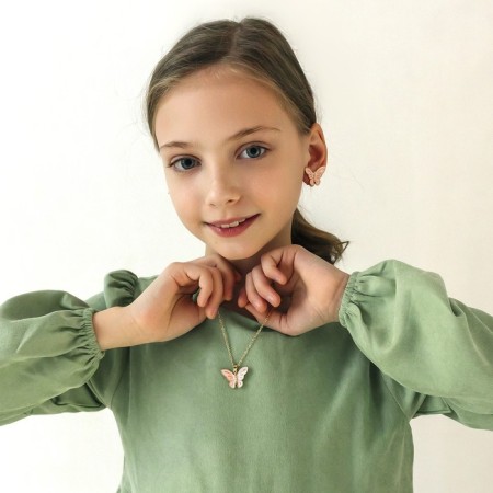 Set "Chosulka" 2 items: clips, pendant, spring butterflies, pink color in gold-4