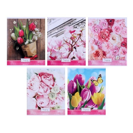 Notebook of 48 sheets in the “Bright flowers” ​​cage, cover coated cardboard, uf-lak, offset block, mix
