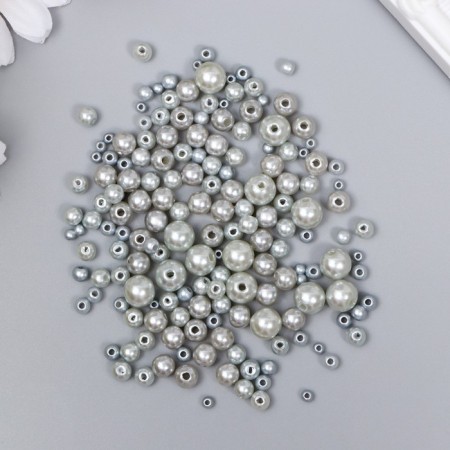 Beads for creativity plastic "Round. Silver" d = 3-8 mm, set 10 grams