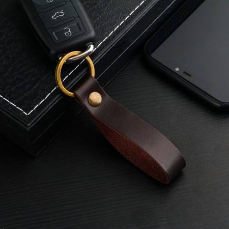 Leather keychain for a car key, strap, genuine leather, brown-1