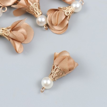 Decor for creativity Textile "Flower with pearls. Almonds" set 10 pcs 2.5 cm-1